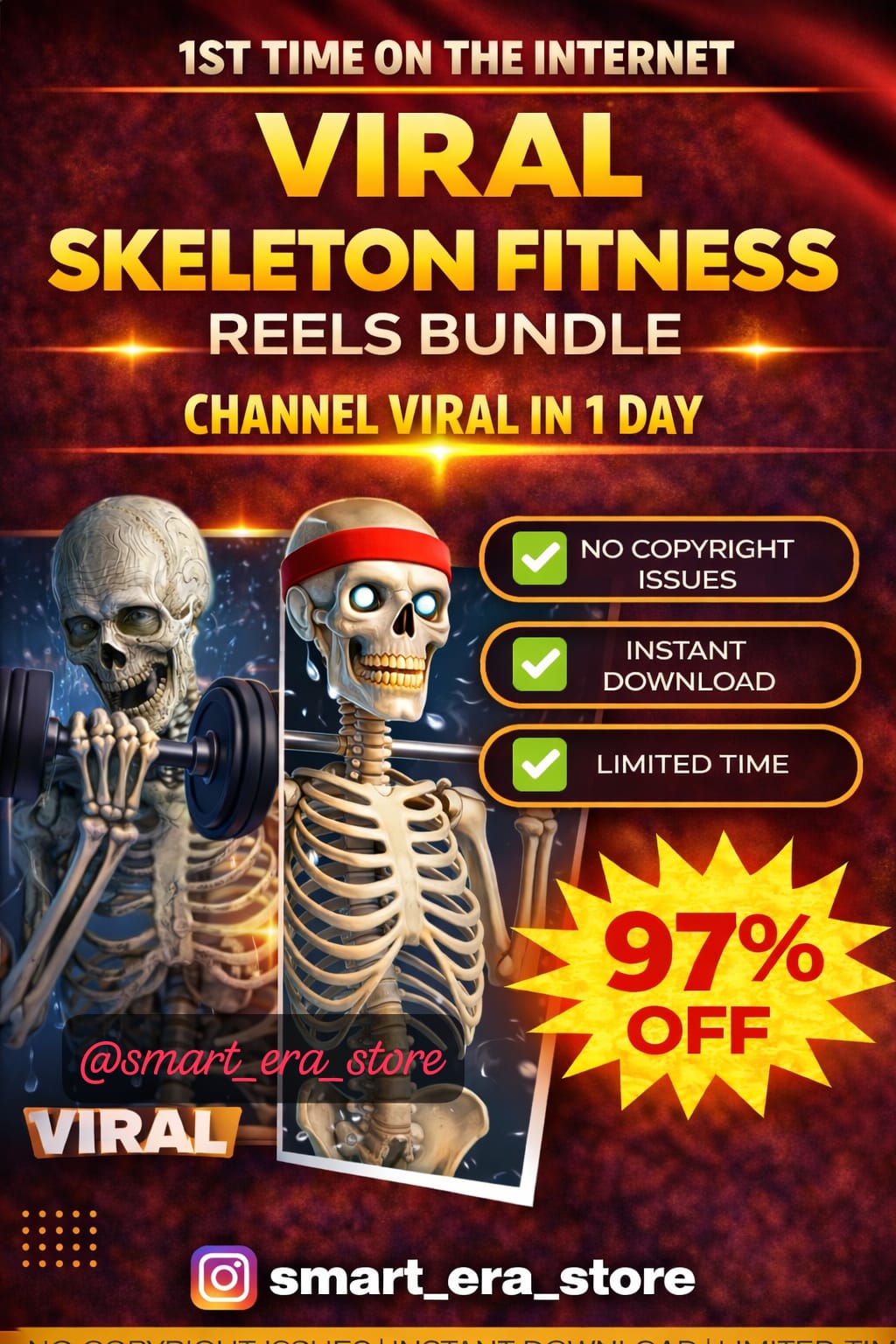 Viral Skeleton Fitness Reels Bundle – Funny Gym & Motivation Clips (₹49 Only)