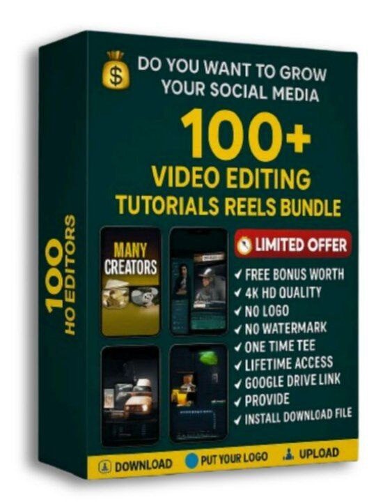 100+ Video Editing Tutorials Reels Bundle | 4K HD Editing Pack | No Watermark | Lifetime Access