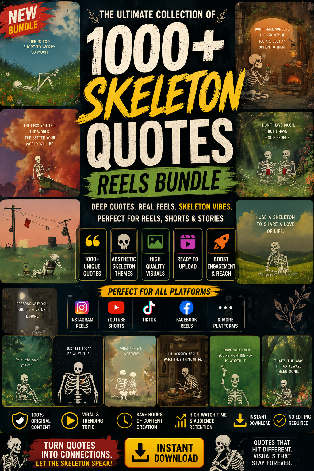 1000+ Aesthetic Skeleton Quotes Reels Bundle
