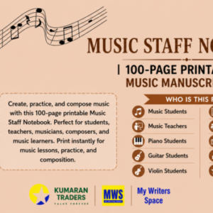 Music Staff Notebook | 100-Page Printable PDF Music Manuscript Paper