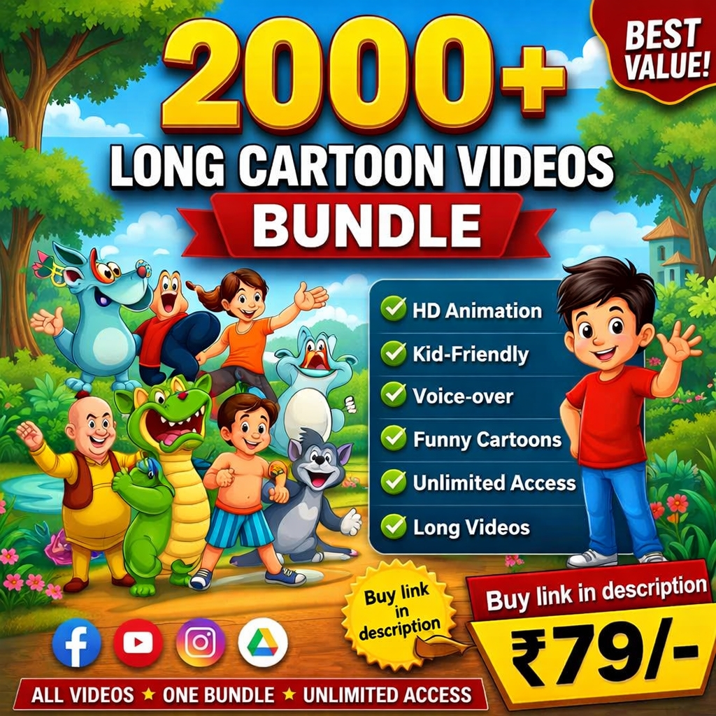🎬 2000+ Long Cartoon Videos Bundle | HD Quality | Instant Access | सिर्फ ₹79