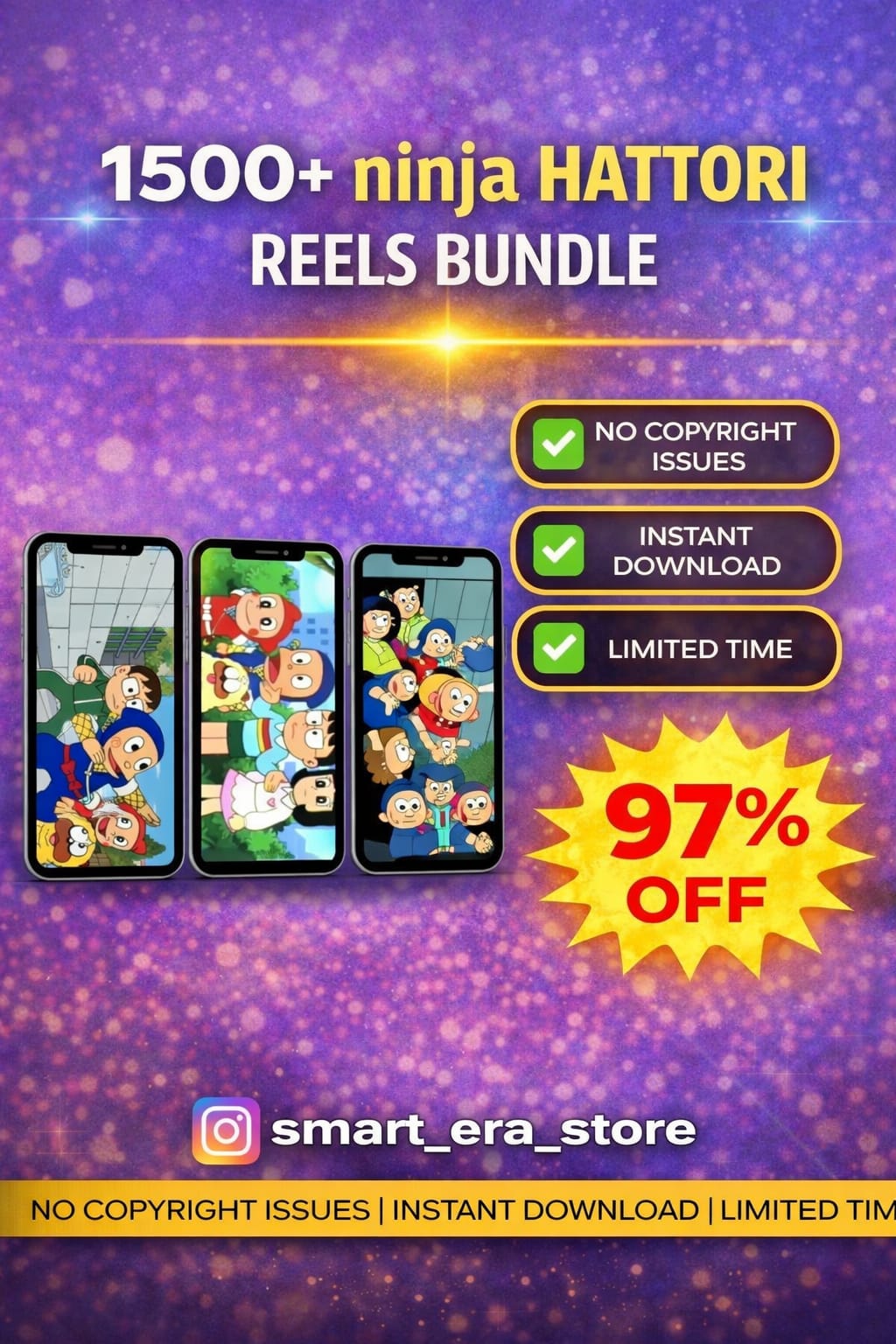 Ninja Hattori Reels Bundle – 1500+ Funny & Action Cartoon Clips