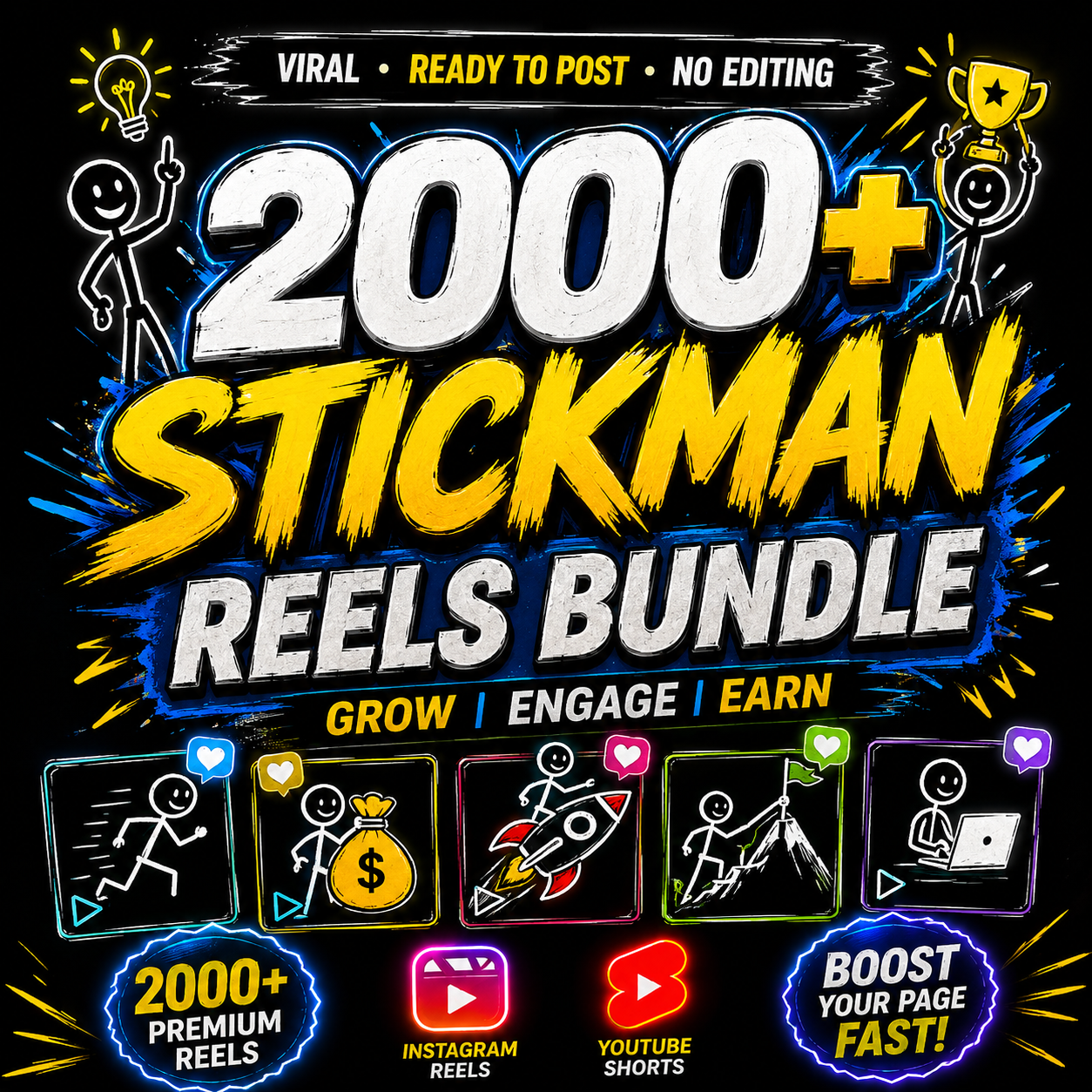 2000+ Viral stick man Reels Bundle | Ready to Use Reels Pack |