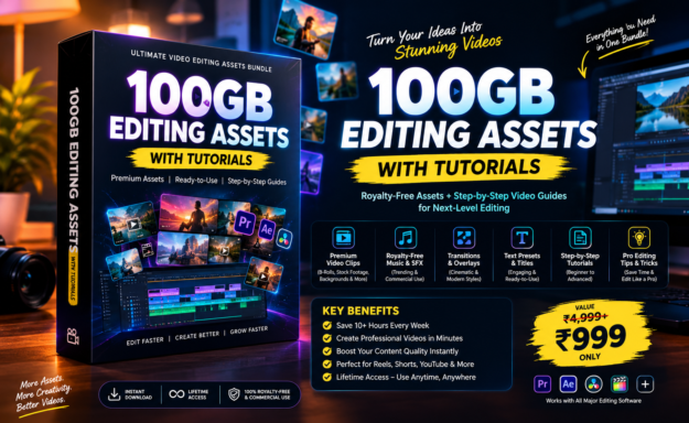 100GB Editing Pack – Ultimate Video Editing materials - with toturials